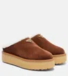 Prada Evolve Shearling-trimmed Suede Platform Mules In Brown