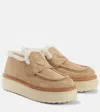Prada Evolve Suede Platform Loafers In Beige