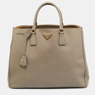 Pre-owned Prada Executive Double Zip Beige Saffiano Leather Tote In Sand