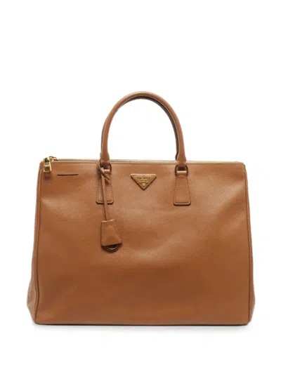 Pre-owned Prada Executive Double Zip Tote Bag In Brown
