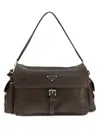 Prada Explore Large Leather Shoulder With Flap Bags In Brown