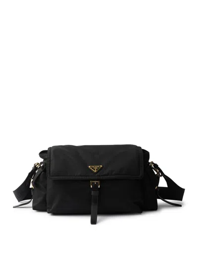 Prada Explore Large Re-nylon Bag With Flap In Black