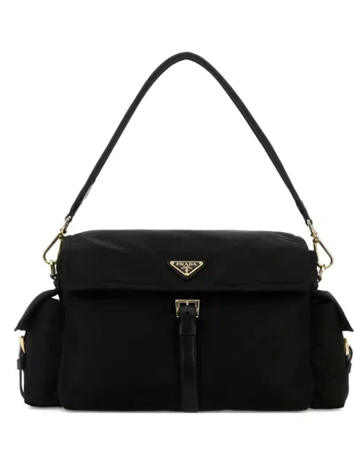 Prada Explore Large Re-nylon Shoulder Bag With Flap In Black