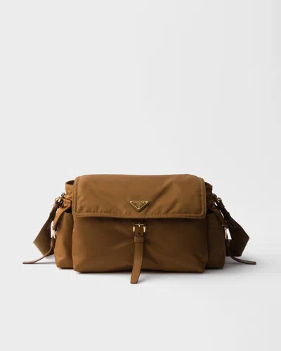 Prada Explore Large Re-nylon Shoulder Bag With Flap In Brown