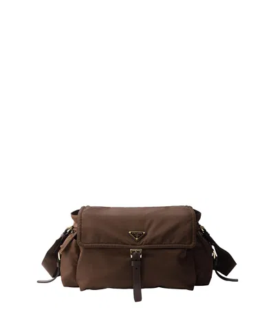 Prada Large Explore Re-nylon Shoulder Bag With Flap In Brown