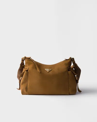 Prada Grosse  Explore Tasche Aus Veloursleder In Brown