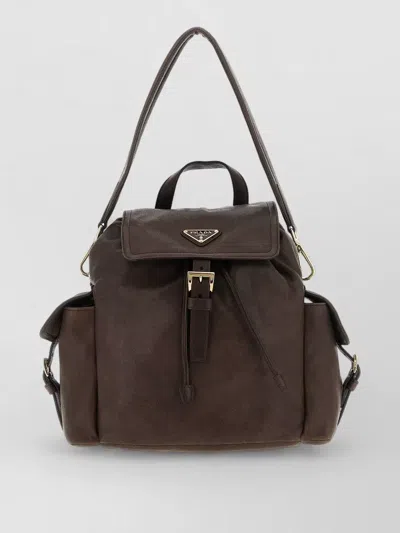 Prada Explore Medium Backpack Multi Pocket Design In Brown