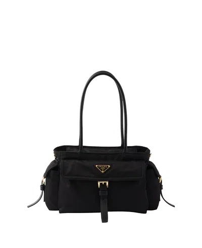 Prada Explore Medium Re-nylon And Leather Tote Bag In Black
