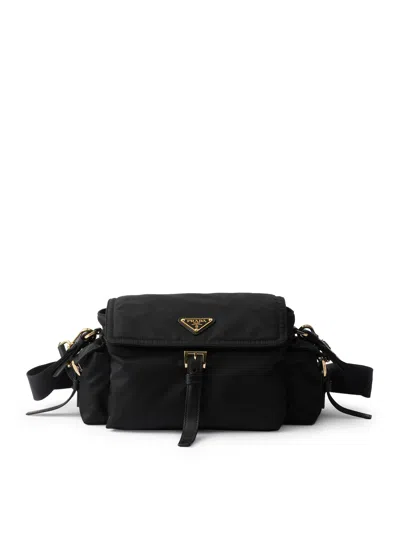 Prada Explore Medium Re-nylon Bag With Flap In Black