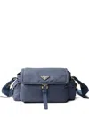 Prada Explore Medium Nappa Leather Shoulder Bag With Flap In Blue