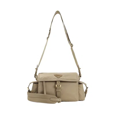 Prada Explore Medium Re-nylon Shoulder Bag With Flap In Neutral