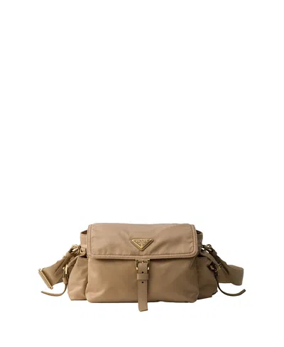 Prada Explore Medium Re-nylon Shoulder Bag With Flap In Brown