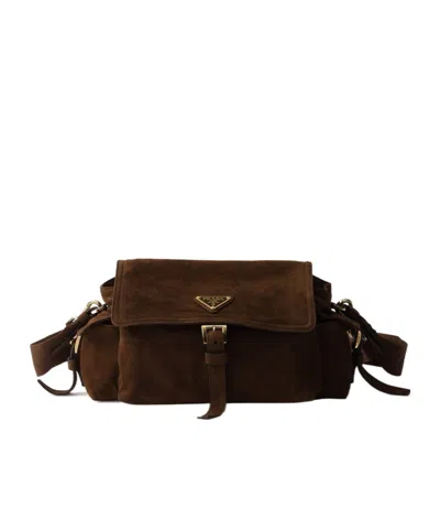 Prada Explore Medium Suede Shoulder Bag In Brown