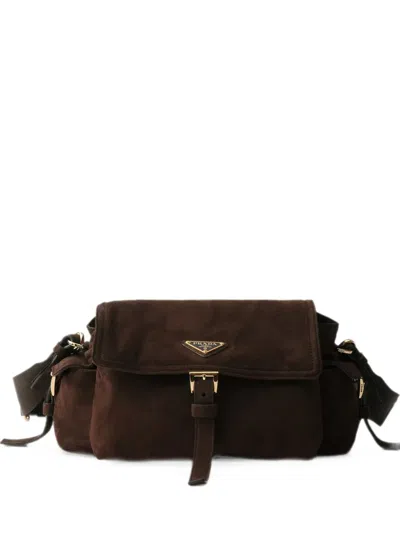 Prada Explore Medium Nappa Leather Shoulder Bag With Flap In Brown