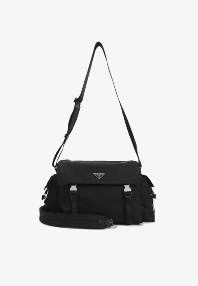 Prada Explore Messenger Bag With Triangle-logo In Black