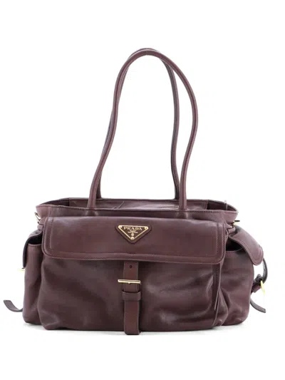 Pre-owned Prada Explore Nappa Leather Medium Tote Bag In Brown