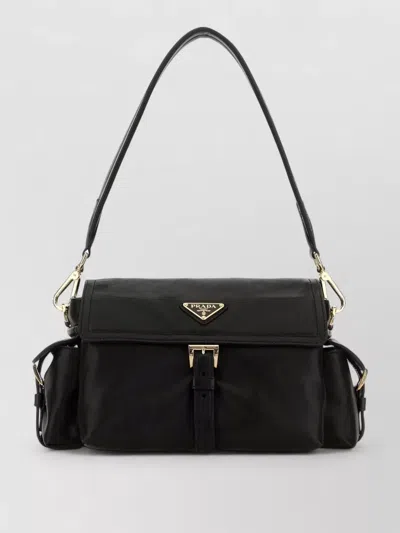 Prada Explore Nappa Leather Shoulder Bag Buckle Hardware In Black