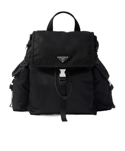 Prada Explore Re-nylon And Leather Backpack In Black