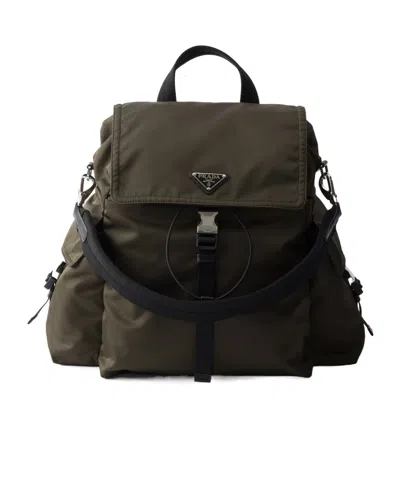 Prada Explore Re-nylon And Leather Backpack In Green