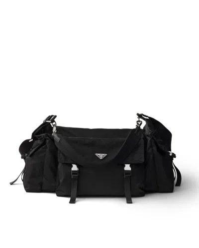 Prada Explore Re-nylon And Leather Duffel Bag In Black