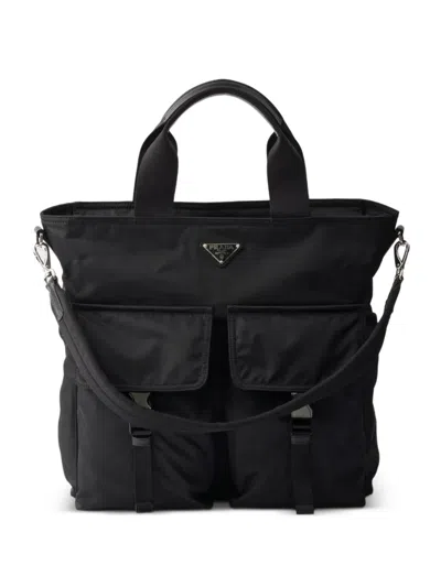 Prada Explore Re-nylon And Leather Tote Bag In Black