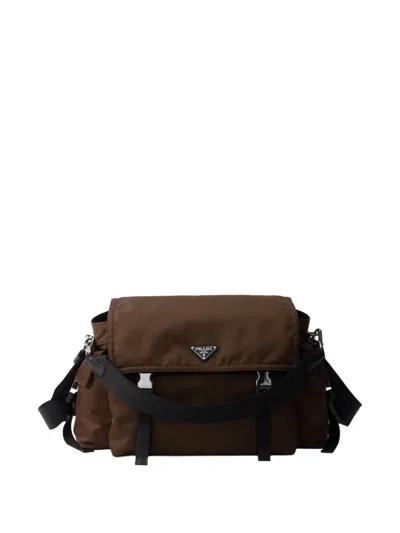 Prada Explore Re-nylon Logo-plaque Messenger Bag In Brown