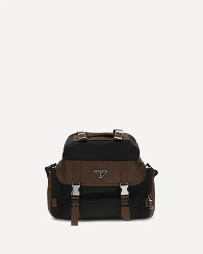 Prada Explore Shoulder Bag In Re-nylon And Leather In Brown