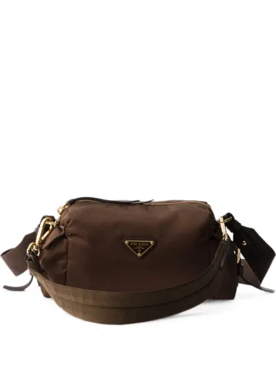 Prada Explore Small Re-nylon And Leather Shoulder Bag In Brown