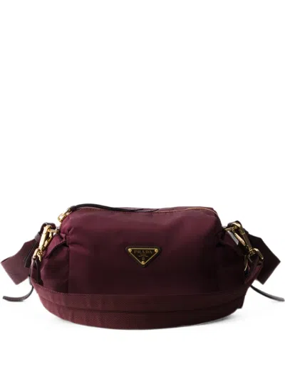 Prada Explore Small Re-nylon And Leather Shoulder Bag In Burgundy