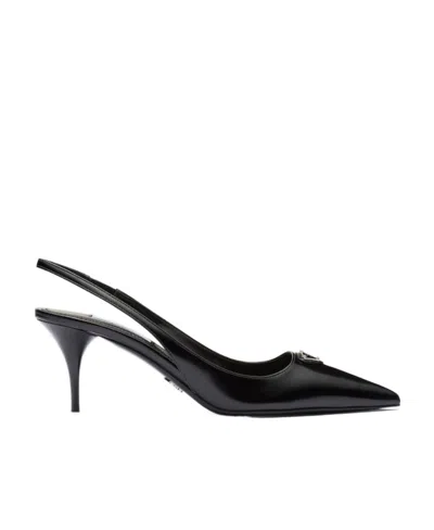 Prada Exposed-heeled Logo High-heeled Shoes In Black
