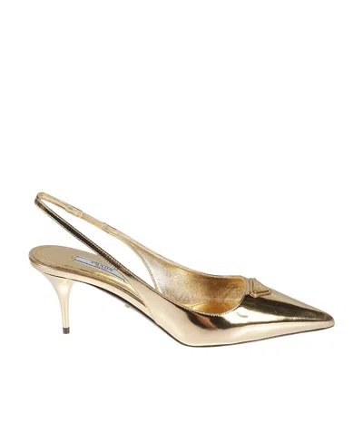 Prada Metallic Leather Slingback Pumps In Gold