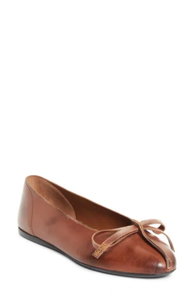 Prada Exposed Seam Ballerina Flat In Brown