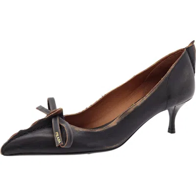 Prada Exposed Seam Kitten Heel Pump In Black