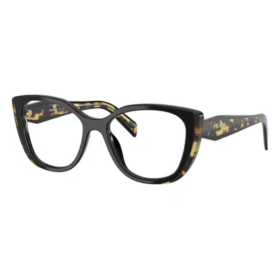 Prada Eyeglasses Cat Eye Full Rim, Black/medium Havana Frame And Clear Demo Lenses Lens Prb04vf3891o1 In Brown