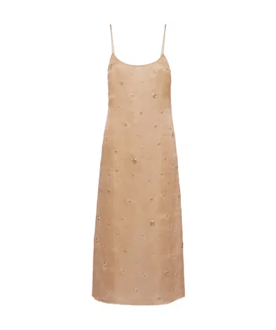 Prada Eyelet-detail Organza Midi Dress In Beige