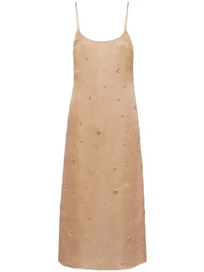 Prada Light Knit Silk Dress With Cupro-silk Lining In Brown