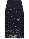 Prada Eyelet-embellished Fringe Skirt In Navy