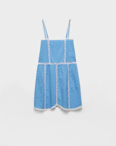 Prada Logo-embroidered Mini Dress In Blue