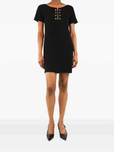 Pre-owned Prada Eyelet-detail Short-sleeve Cotton Mini Dress In Black
