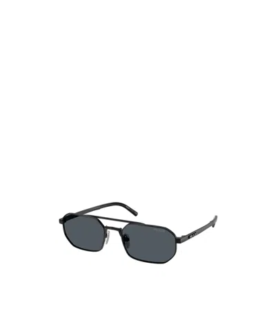 Prada Geometric Black Metal Frame Sunglasses In Blue