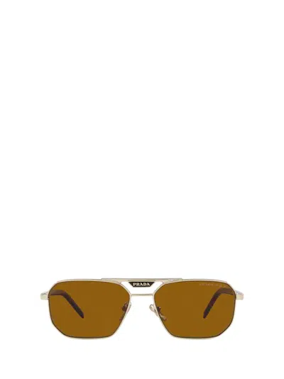 Prada Eyewear Rectangular Frame Sunglasses In Gold