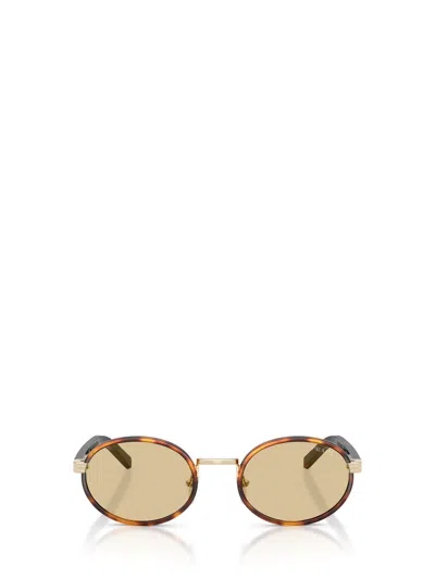 Prada Womens Brown Pr B56s Round-frame Tortoiseshell Metal Sunglasses In Lente Camomilla Bio