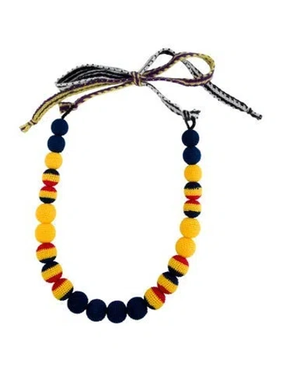 Pre-owned Prada Fabric Ball Marame Crochet Collar Necklace, 70" In Multi
