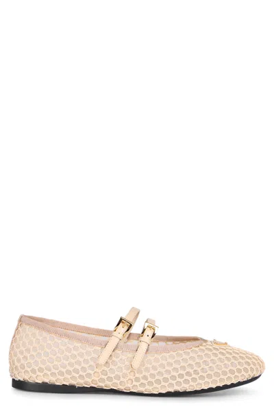Prada Fabric Ballet Flats With Logo In Green