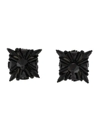Pre-owned Prada Fabric, Bead & Sequin Clip-on Earrings In Black