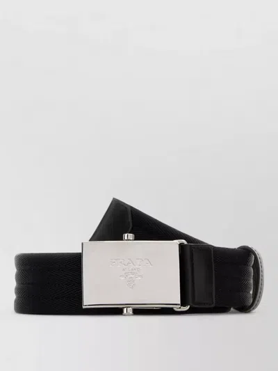 Prada Fabric Belt Adjustable Length Leather Trim In Black