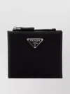 Prada Fabric Bi-fold Wallet With Clean Lines In Black