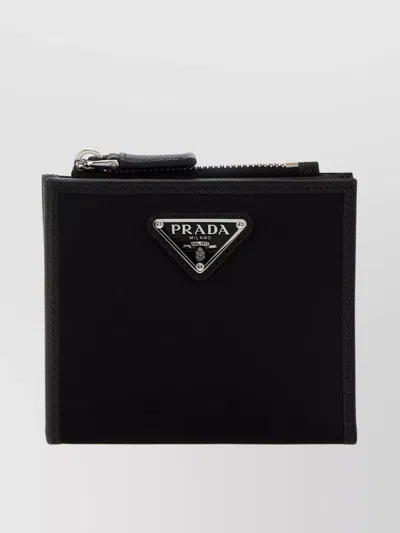 Prada Fabric Bi-fold Wallet With Clean Lines In Black