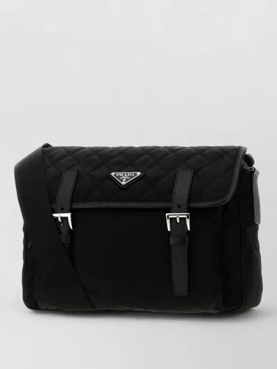 Prada Fabric Crossbody Laptop Bag Adjustable Strap In Black