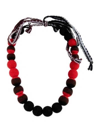 Pre-owned Prada Fabric Macrame Crochet Bead Strand Necklace, 63" In Black/brown/grey